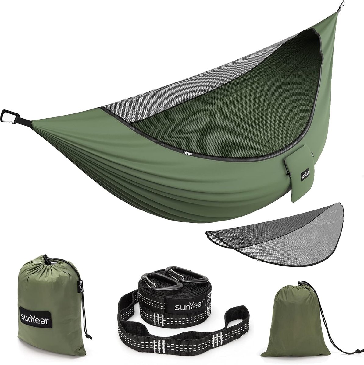 Hangmat met Muskietennet - Kampeerhangmat Outdoor - Ontspannen in Natuur - Afneembaar Net - 2.7 x 1.5 Meter - Groen