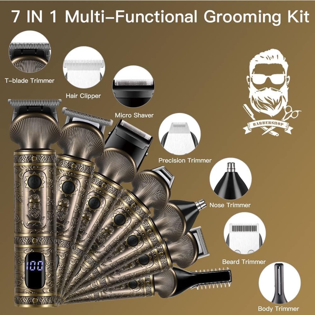 Grooming Kit Heren - Gezichtsverzorging Set - Persoonlijke Verzorging - 7-in-1 Multifunctioneel - 180 Min Gebruik - Zwart
