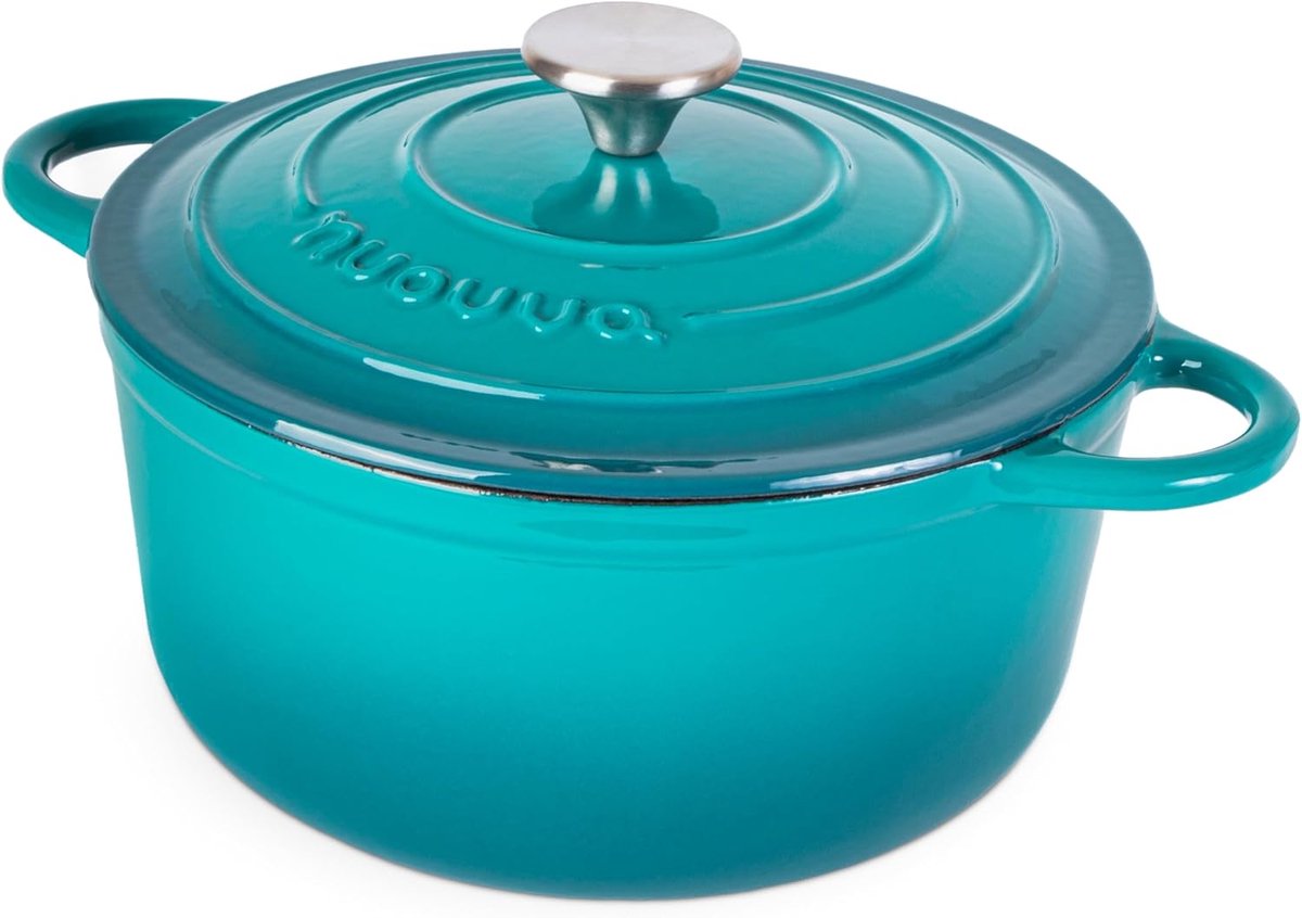 Gietijzeren Pan - Stoofpan met deksel - Langzaam Garen - Geëmailleerd oppervlak - 4.7 liter - Groen