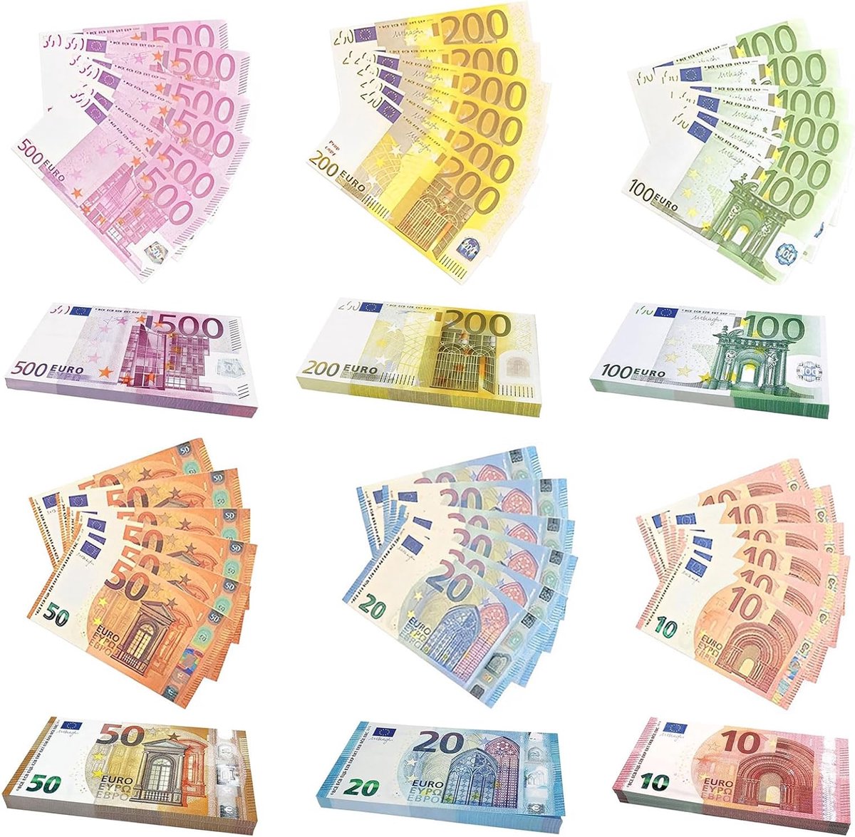Speelgeld Set - Nepgeld Eurobiljetten - Leren Rekenen - Dubbelzijdig Bedrukt - 120 Vellen - Euro Kleuren