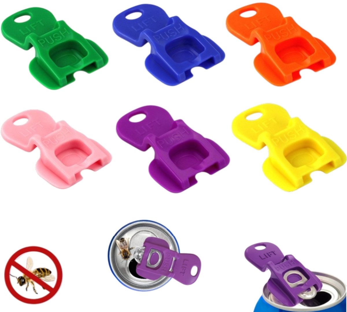 6-delige blikopenerset - Blikopener voor drankjes - kurkentrekker - bieropener - flesopener - 5,1*2,7 cm - Verkrijgbaar in groen, blauw, oranje, roze, paars en geel - Kunststof