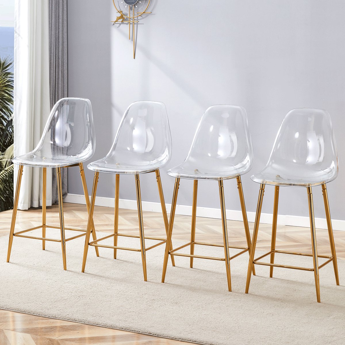 Clruro Barkruk Set - 4 Stuks - Transparant Design - Alleen Stoelen - Metaal - Zilver/Goud/Zwart