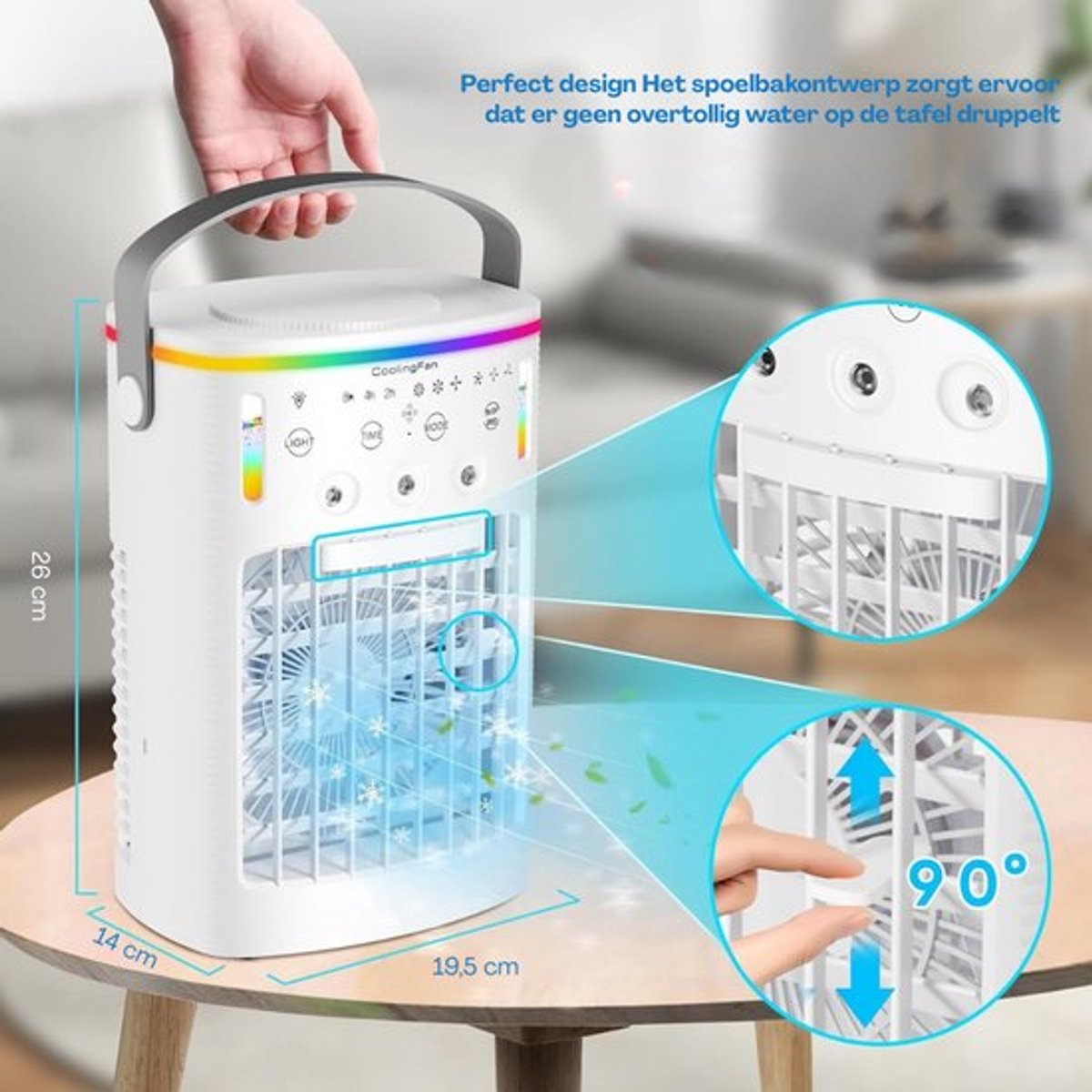 4-in-1 Mobiele Airco Zonder Afvoerslang – Met Afstandsbediening - Mobiele Airco Voor Slaapkamer Zonder Slang – Mini Airco - Ventilator - Airconditioning – Aircooler Met 3 modussen thumbnail 6