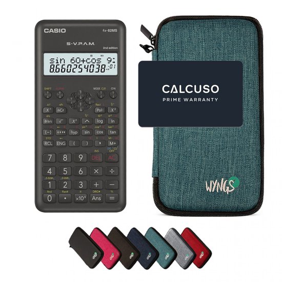 Casio fx-82MS 2nd edition incl. WYNGS Beschermhoes Turkoois - Wetenschappelijke Rekenmachine - Basis Pakket