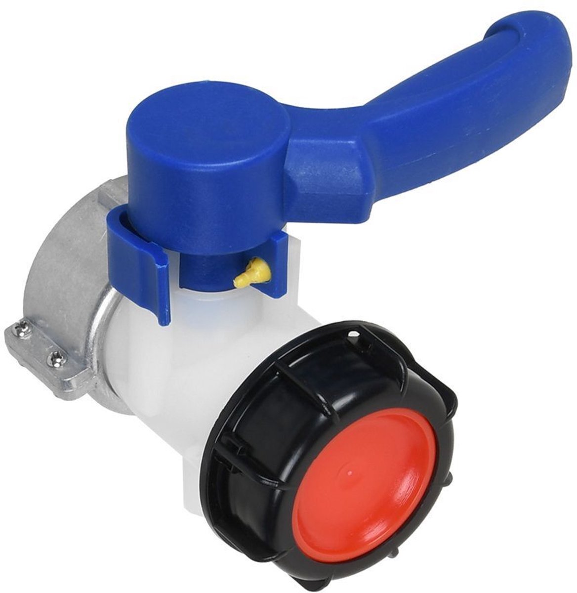 IBC-uitlaatklep - Watertankadapter - 62 mm - DN40 - Accessoires voor regenwateremmers - Grove schroefdraad - IBC-adapterafvoerklep - Accessoires voor emmerkleppen - Geschikt voor IBC-watertanks - Vlinderklep van aluminiumlegering