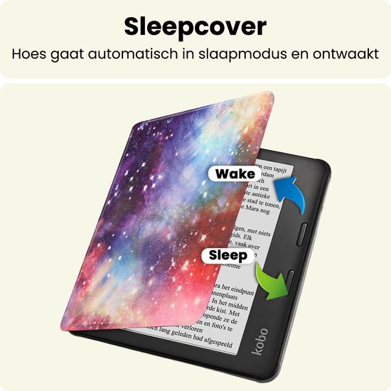 Hoes Geschikt voor Kobo Libra 2 - E-reader Bescherm Hoesje Case Sleep Cover Met Screenprotector - Hoes Geschikt voor Kobo Libra 2 Hoesje - Galaxy — afbeelding 3