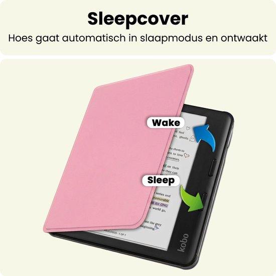 Hoes Geschikt voor Kobo Libra Colour - E-reader Hoesje Bescherm Hoesje Case Sleep Cover - Hoes Geschikt voor Kobo Libra Colour Hoesje - Roze — afbeelding 3