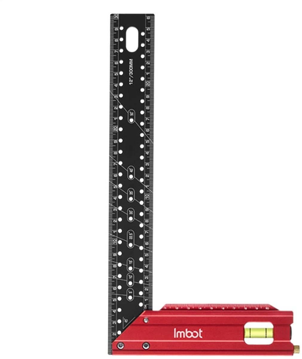 Markeringsliniaal Houtbewerking - Meetgereedschap Vierkant - Precies Tekenen - Aluminium Legering - 30 cm - Zilver