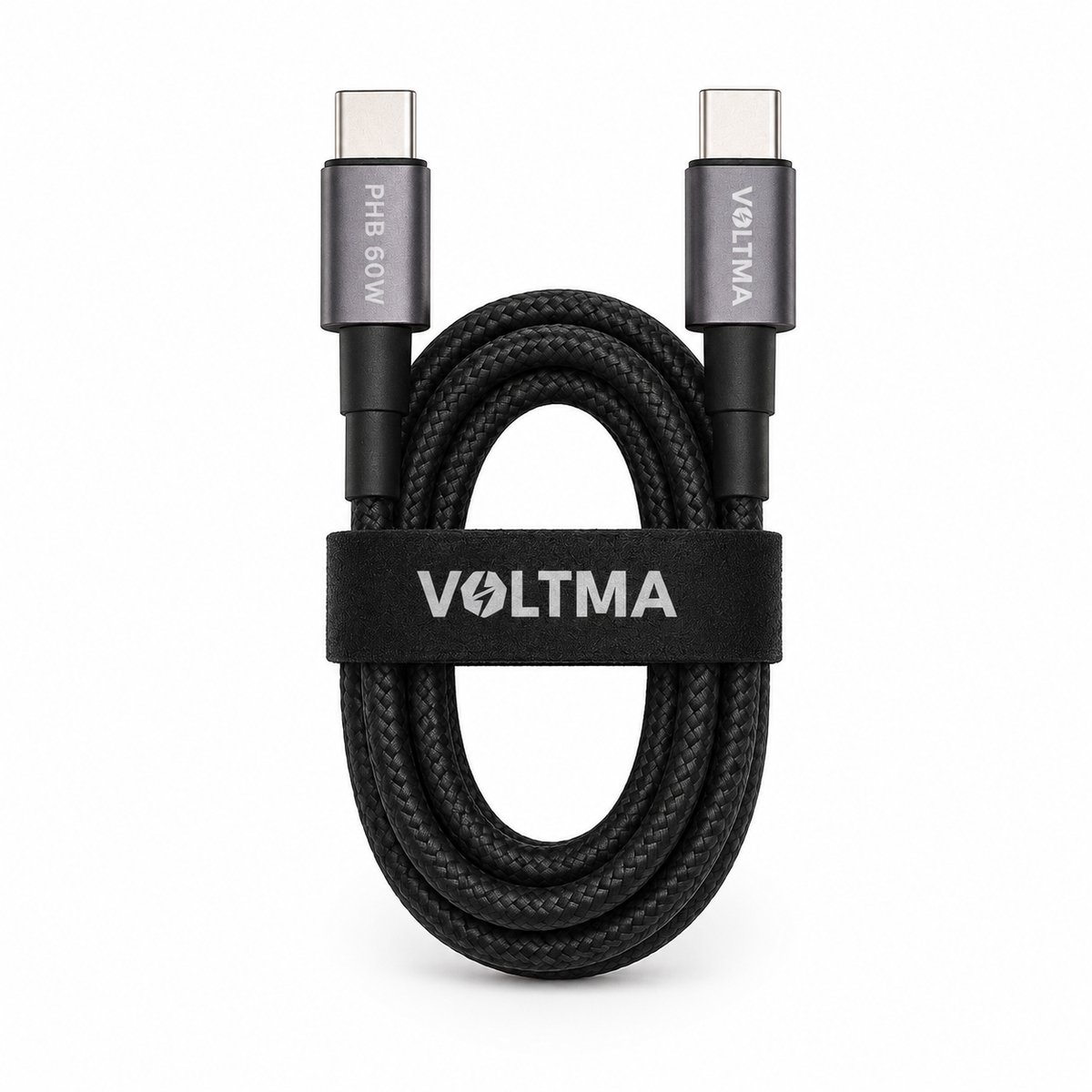 Voltma PHB60BCC USB-C oplaadkabel - 1.2 meter 60W USB-C naar USB-C kabel - QC2.0 60 Watt snellader - gevlochten datakabel met 5000+ bochten buigflexibiliteit - snellaadkabel - Type C telefoonoplaadkabel voor iPhone, Samsung, Macbook en Laptop - Zwart
