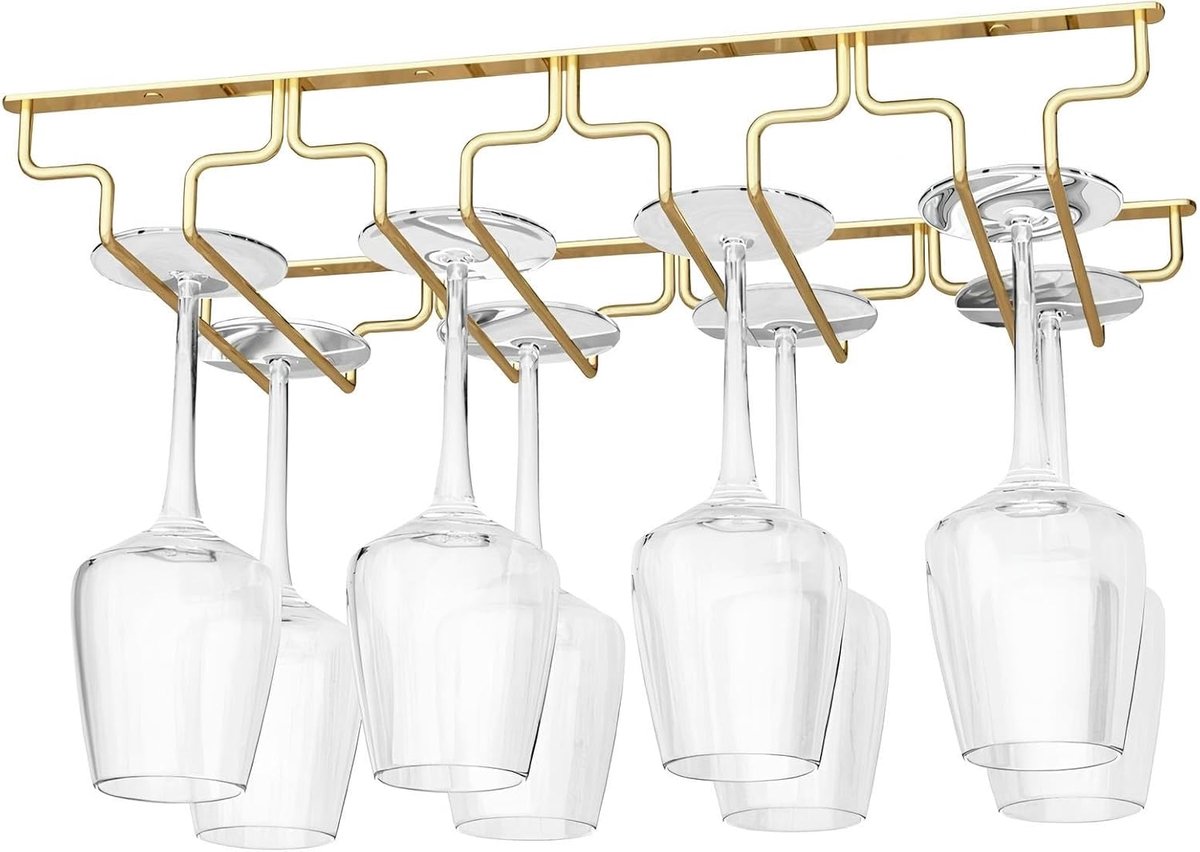 Wijnglazen rek - Glasrek keuken - Kasten organiseren - Roestvrijstalen constructie - 345 x 178 cm - Goud