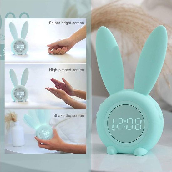 Kinderwekker Konijn - Digitale Led Klok - Kinderen Leren Slapen - Magnetische Bevestiging - 17.5 cm - Groen — afbeelding 3