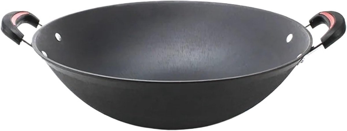 Roestvrijstalen Wok Koekenpan Braadpan Veelzijdig Koken Dubbele Oor Handgreep 38 cm Ronde Bodem Zilverkleurig