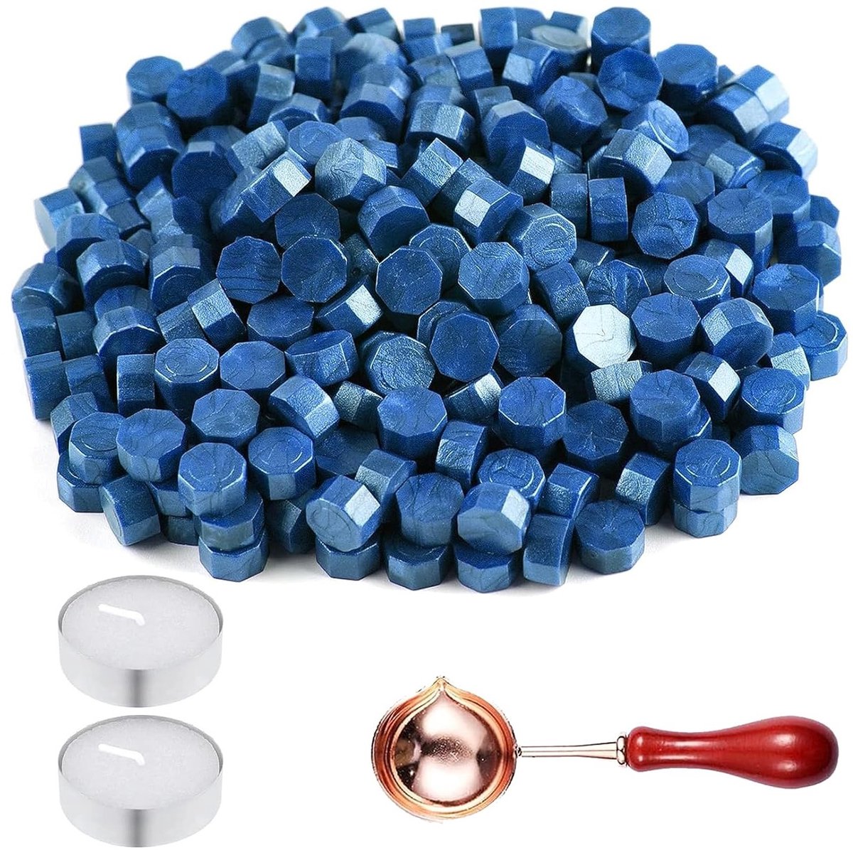 400 Stuks Lijmwas Kralen - Blauwe Octagonale Kralen voor Cadeauverpakking, Trouwaankondigingen en Persoonlijke Enveloppen