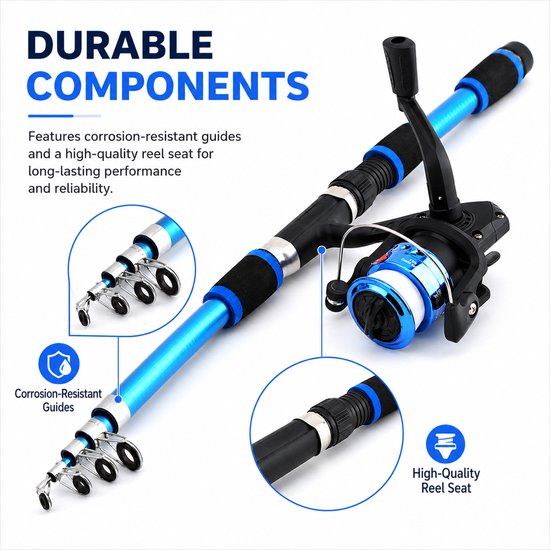 Telescoophengel & Molen Combo - Koolstofvezel - Opvouwbaar - voor Zout- & Zoetwater - Volwassenen -blue- 1 Set — afbeelding 2