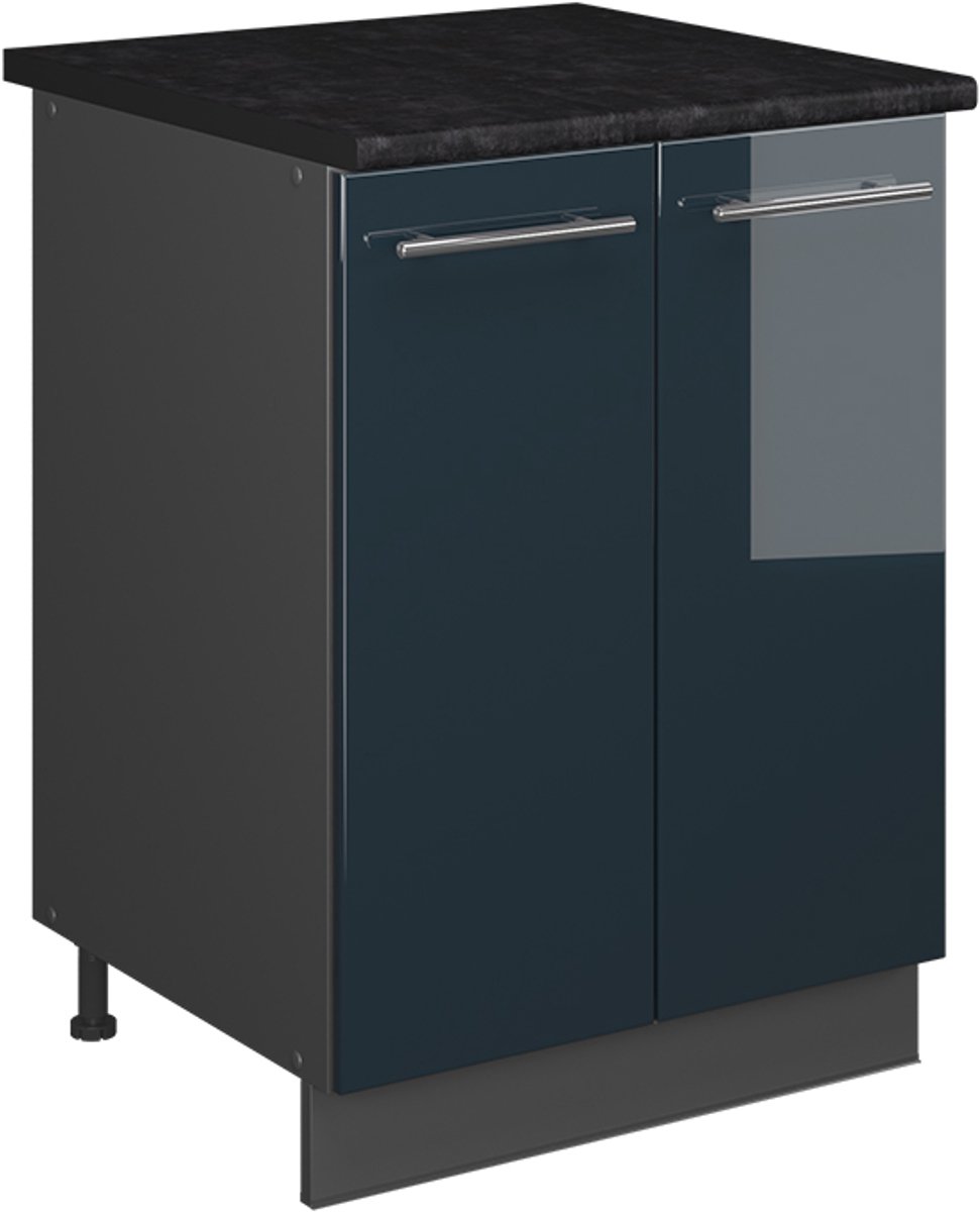 Vicco Wastafelkast Fame-Line, Donkerblauw hoogglans/Antraciet, 60 cm