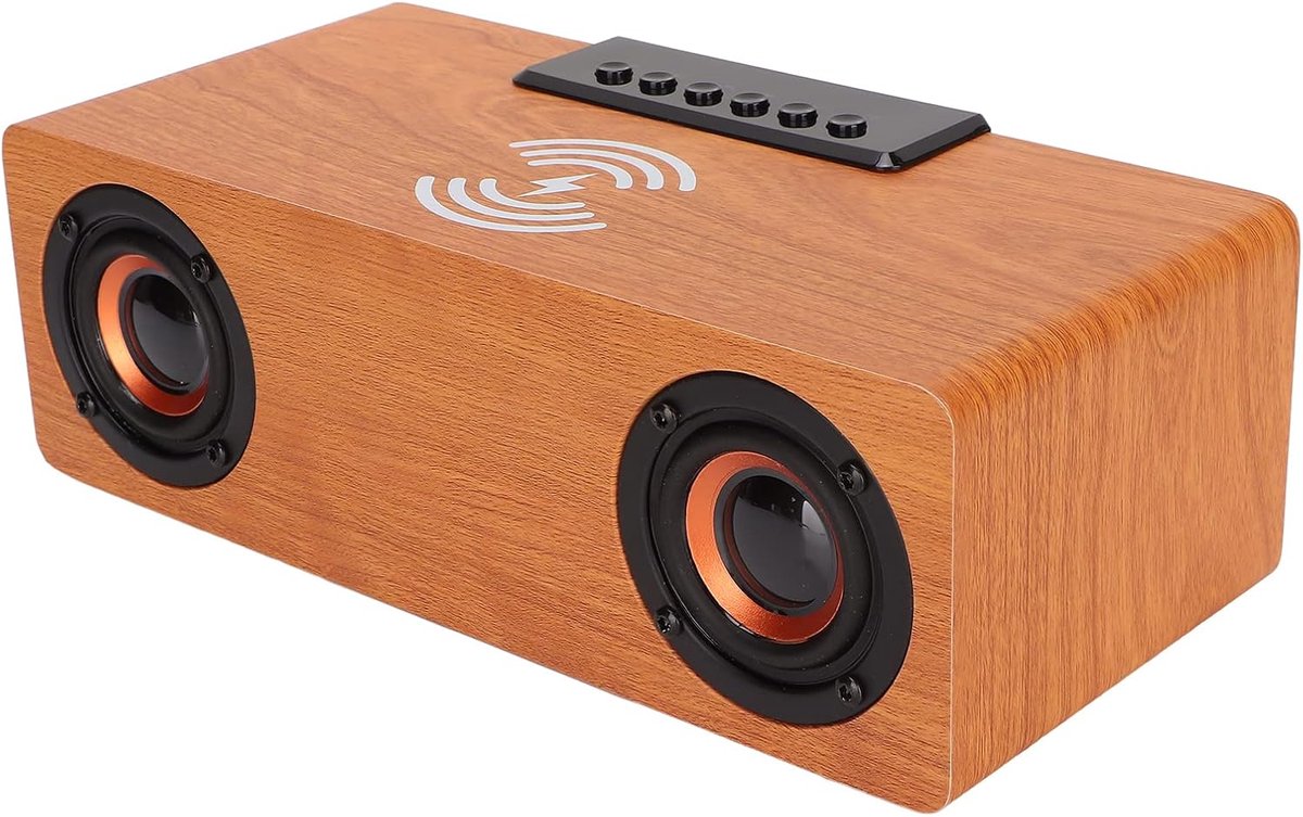 Bluetooth Speaker - Draadloze Klok - Muziek Luisteren - Draadloze Oplader - 10W - Licht Walnoot