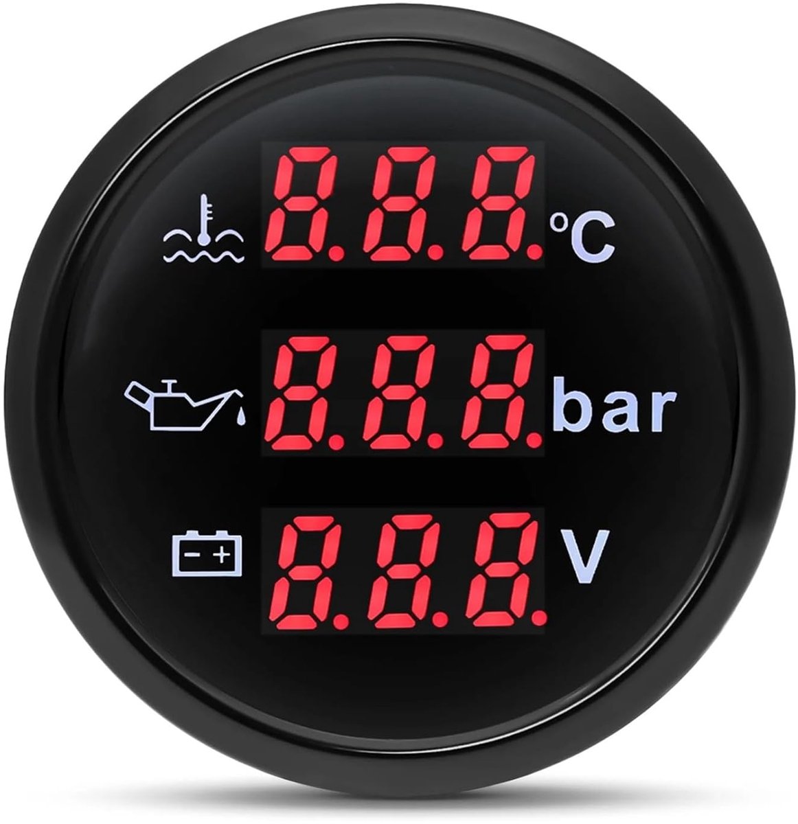 Digitale Meter - 3 in 1 - Voertuig Monitoring - IP67 Waterdicht - 52 mm - Zwart