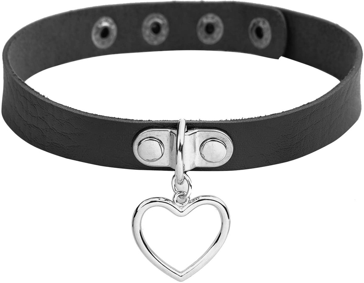 Inovra - Punk Rock Choker Dames met Hart Hanger - Verstelbare Leren Halsband