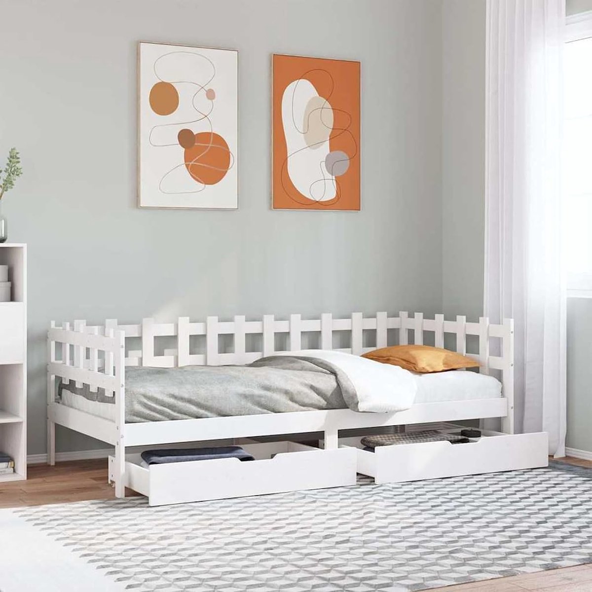 Uittrekbaar Dagbed - Slaapbank Laden - Ruimte Besparen - Massief Grenenhout Frame - 203 cm - Wit