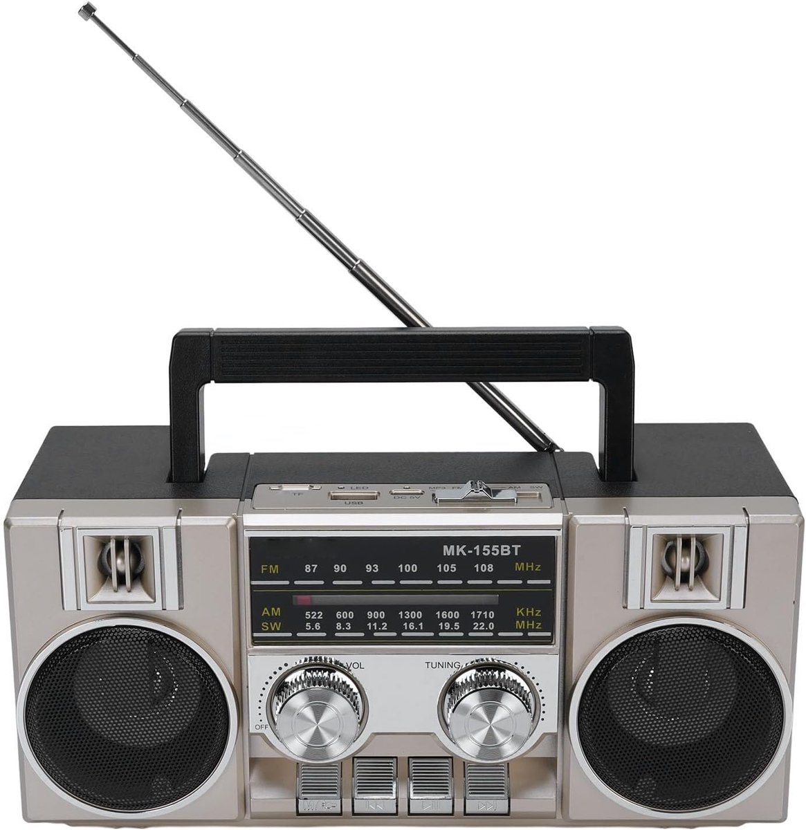 Draagbare Radio - Bluetooth Speaker - Muziek Luisteren - Dubbele 5W Drivers - 8 Uur Batterij - Goud