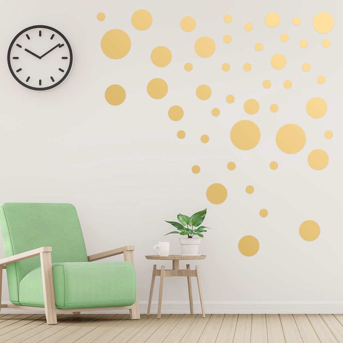 Dailygoods- Muurstickers Gouden Dots - Muurstickers Kinderkamer - Muurstickers Slaapkamer - Muurstickers Woonkamer - Muurstickers Decoratief - Eenvoudig aan te brengen - Decoratiestickers