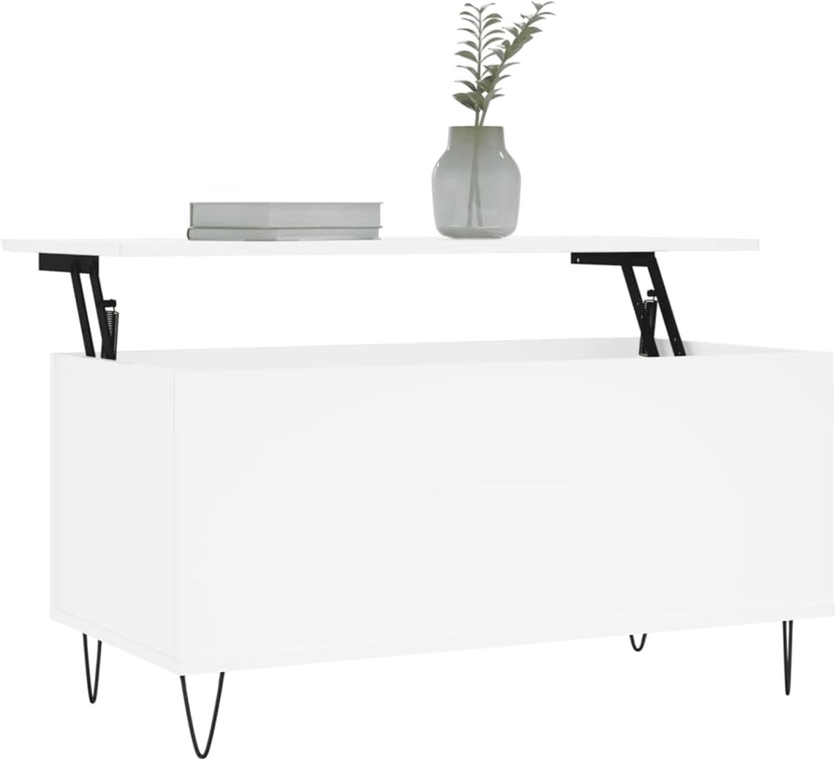 Opklapbare salontafel - Lage tafel - Werken en dineren - Verborgen opbergruimte - 90 x 45 cm - Wit