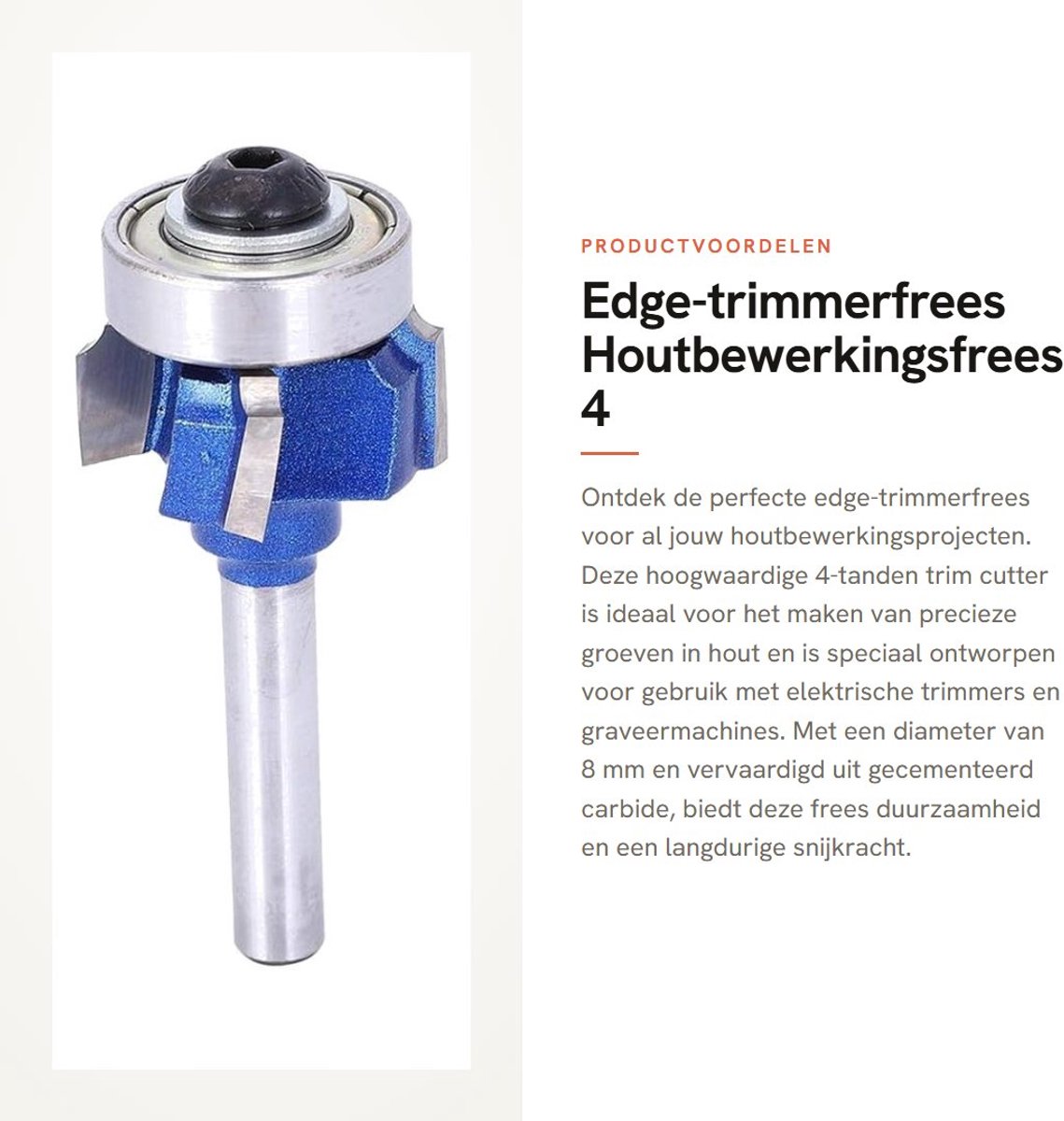 Store_9 - Edge-trimmerfrees - Houtbewerkingsfrees - 4 Tanden - Ronde Routerbit - Cemented Carbide - Geschikt voor Elektrische Trimmers - Diameter 8 mm