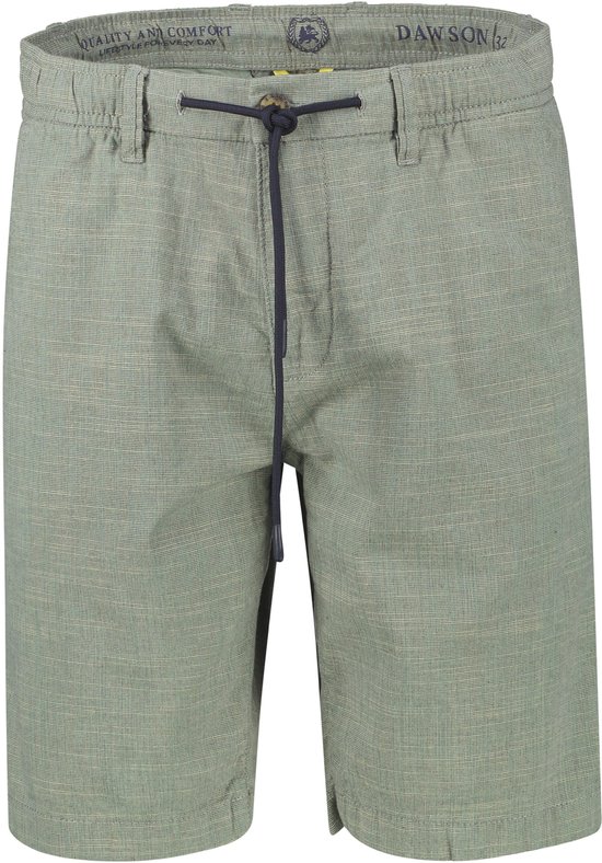 Groene chino shorts met trekkoord en elastische tailleband, met voor- en achterzakken.