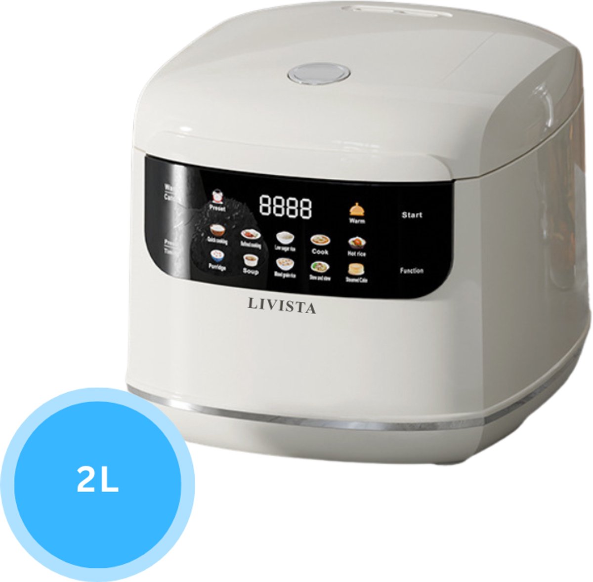Livista Rijstkoker – 2L – Multicooker – Met Stoomfunctie, Timer en Warmhoudfunctie – 10 Programma's – Titanium Binnenpan – Touchscreen – Wit