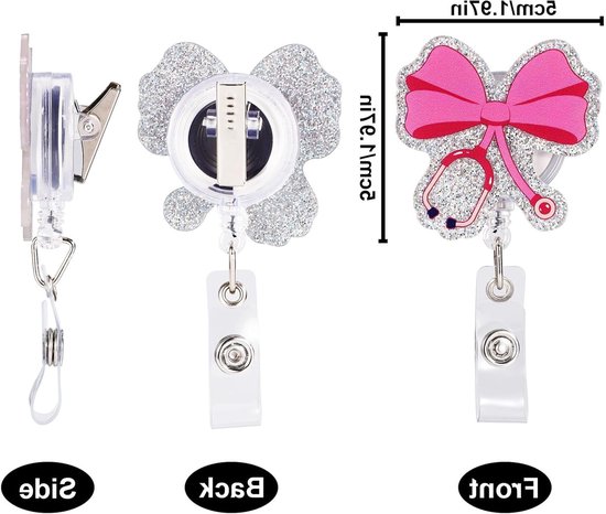 Prachtige Roze Strik ID Badge Houder voor Verpleegkundigen met 360° Rotatie en Retractable Clip - Perfecte Cadeaus voor Zorgverleners en Leraren — afbeelding 5