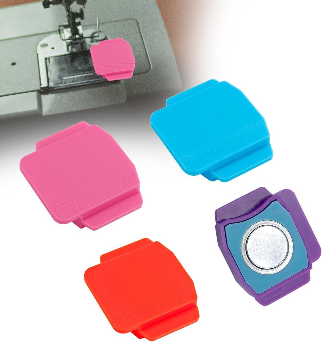 Multifunctionele Magnetische Naadgeleider voor Naaimachines - 4 Stuks, Ideaal voor Quilten en Afwerken van Stoffen in Diverse Kleuren