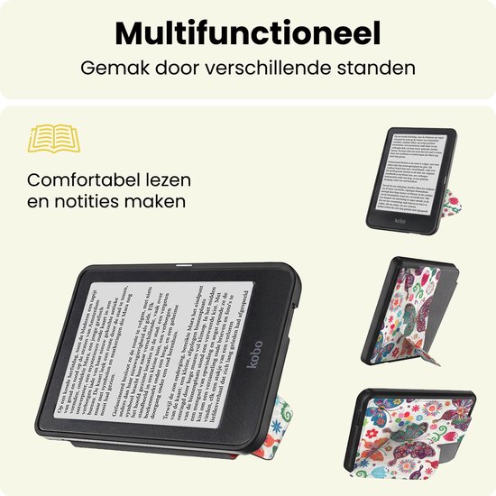 Hoes Geschikt voor Kobo Nia - E-reader Bescherm Hoesje Case Sleep Cover Trifold - Hoes Geschikt voor Kobo Nia Hoesje - Vlinders — afbeelding 3
