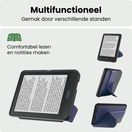 Hoes Geschikt voor Kobo Nia Hoesje Bookcase Cover Hoes Trifold - Hoesje Geschikt voor Kobo Nia Hoes Cover Case - Donkerblauw — afbeelding 3