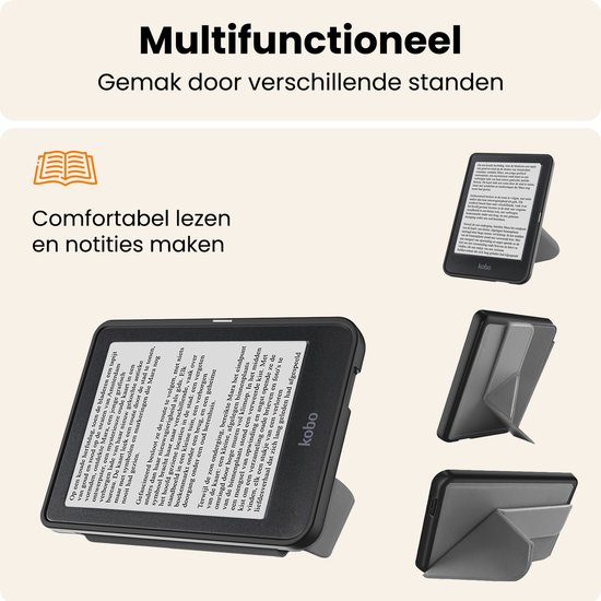 Hoesje Geschikt voor Kobo Nia Hoes Book Case Trifold - Hoes Geschikt voor Kobo Nia Hoesje Book Cover - Grijs van Hoesje  — afbeelding 3