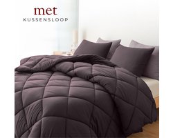 Sleep Comfy - Deluxe 2-in-1 All Year Dekbed - 240x220 cm - Black Bean - met 2 Kussenslopen 60x70 cm - Dekbed zonder overtrek - Ademend & Anti Allergie - Hoesloos Dekbed - Stijl, Comfort en Innovatie voor Elke Dag & Nacht - Camping & In de Caravan