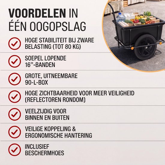 Monzana Fietskar Aanhanger - 90L Kunststof Kuip Koppeling - Zwart van Monzana — afbeelding 3