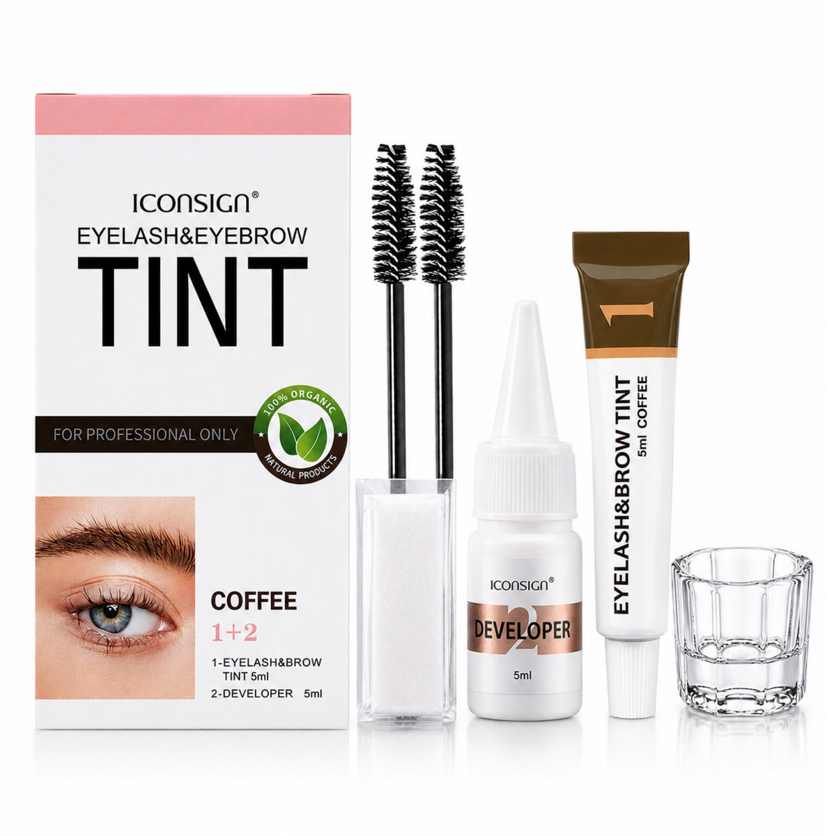 Wimper en Wenkbrauw Kleurstof Tint - 36.5g - Koffie + Glazen Dappendish