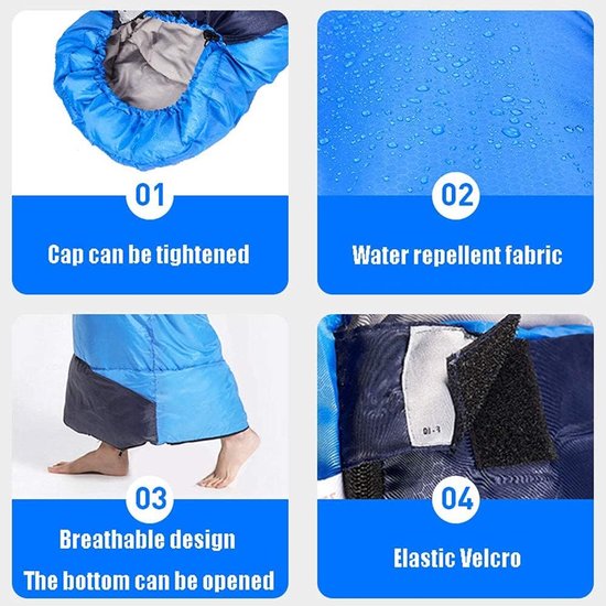 Slaapzak Volwassenen - Kampeerzak - Outdoor Avonturen - Water- en winddicht - 220 x 75 cm - Blauw — afbeelding 3