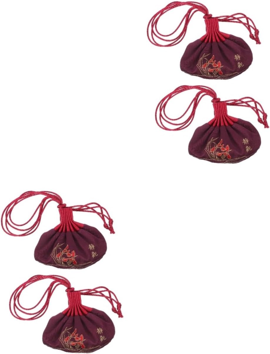 Sieraden zakjes - Lege tasjes - Kleine spullen bewaren - Met trekkoord - 4 stuks - Donkerrood