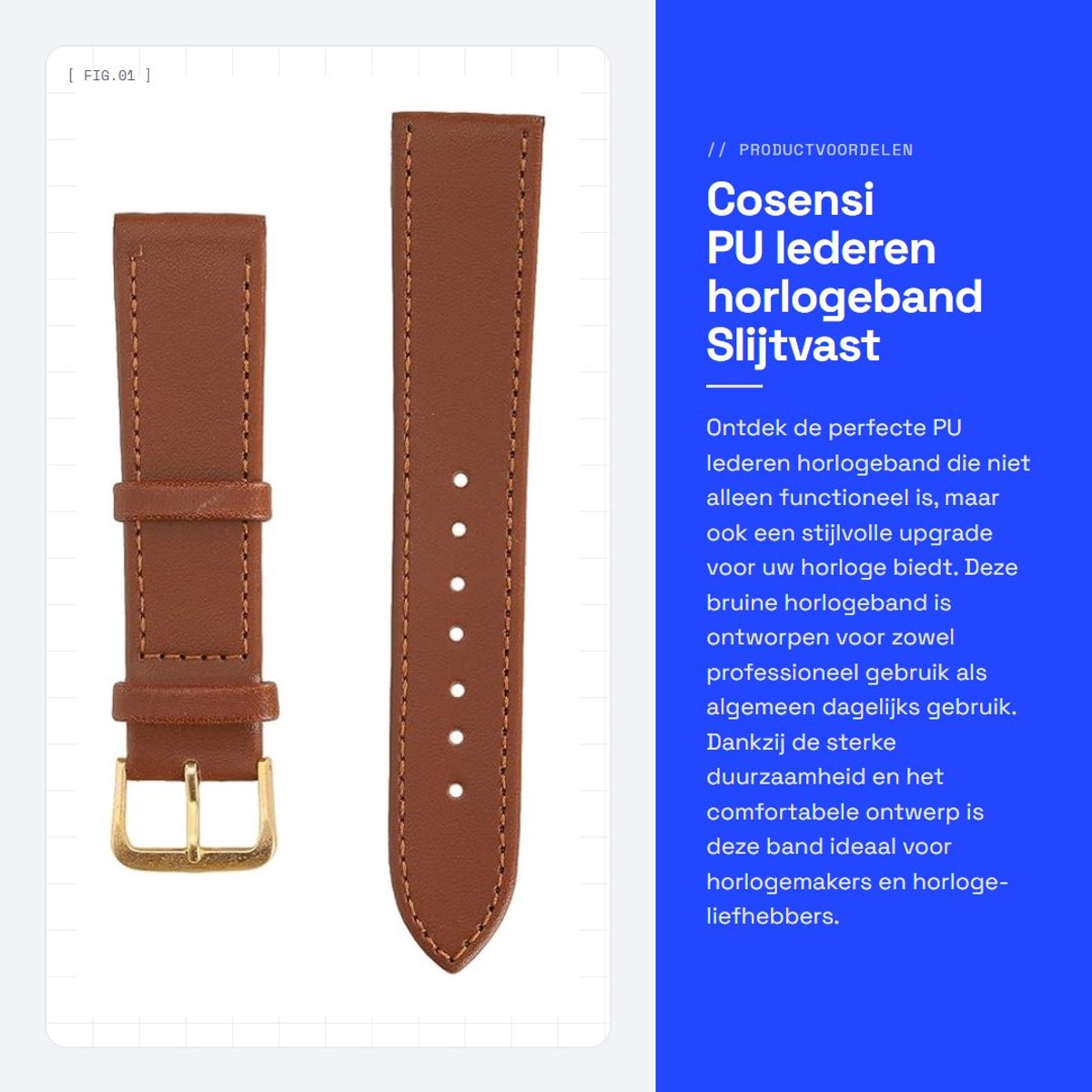 Dailygoods- Horlogeband Bruin - PU-leder - Slijtvast - Horlogeband met Gesp - Universeel Ontwerp - Comfortabele Draagervaring - Horlogebandje