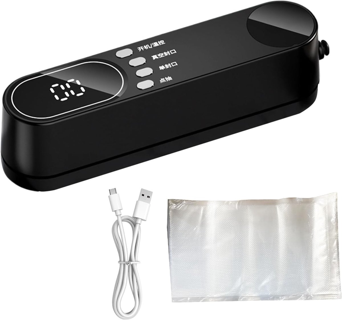 Vacuümsealer Voedselafdichter Voedsel Bewaren Draadloos en Oplaadbaar 19.5 cm Zwart