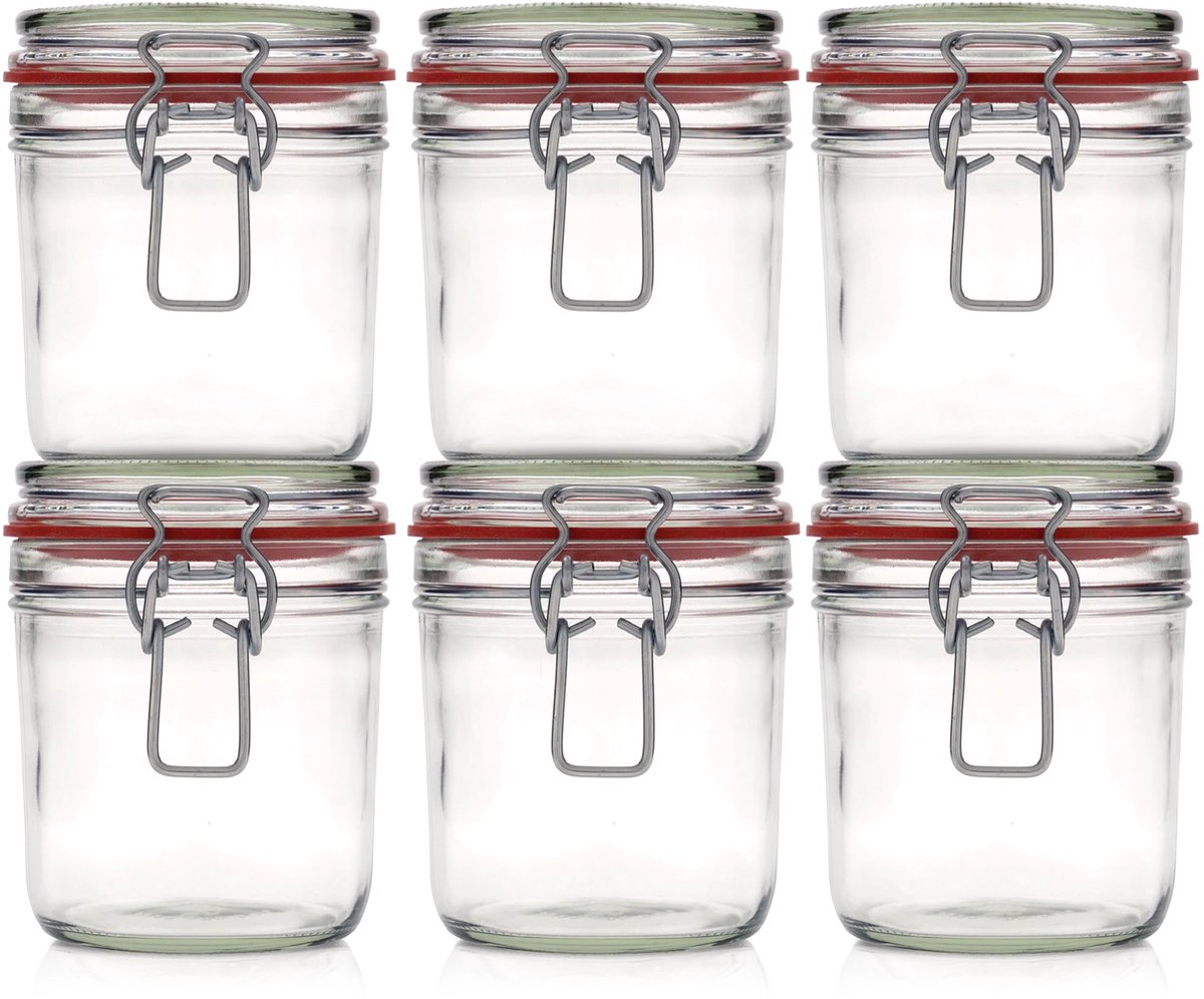 Le Pratique Weckpotten 500ml | Voordeelset 6 stuks | Glazen Beugelpotten van Ø 85 mm (Rond) | Premium kwaliteit | Made in France