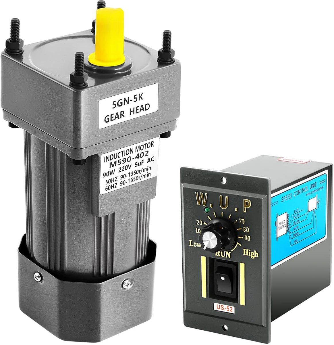 AC Aandrijfmotor - Transmissiemotor Wisselstroom - Machines Aandrijven - Met Toerentalregelaar - 90W 220V - Zilver