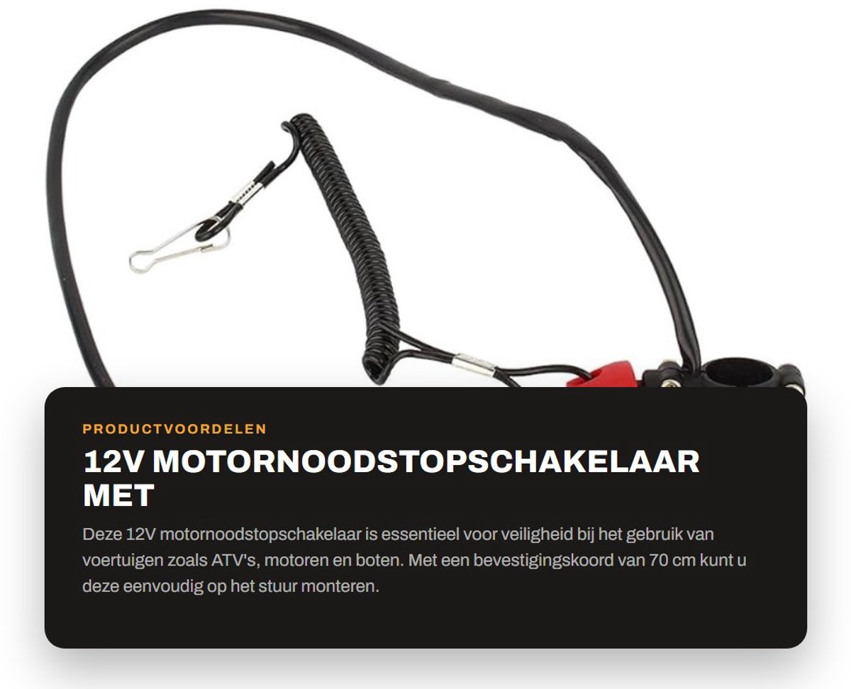 Dailygoods - 12V Motornoodstopschakelaar met Bevestigingskoord voor Diverse Toepassingen