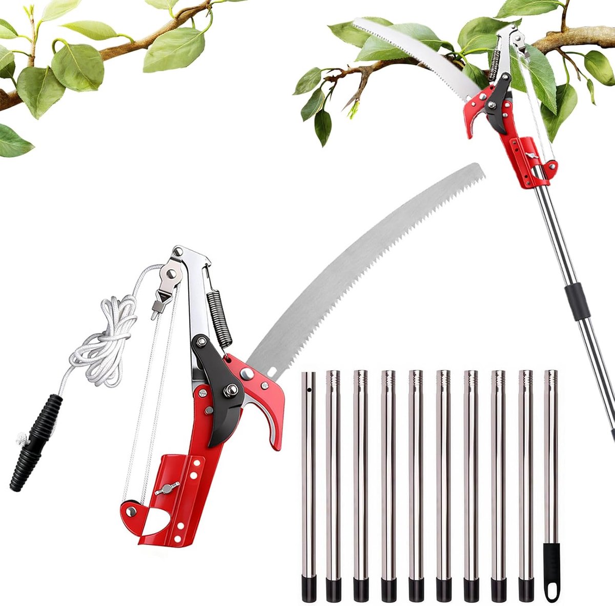 Takkenschaar met zaag - Hoogsnoeier Tuingereedschap - Takken Snoeien - 2-in-1 functie - Tot 410 cm - Zilverkleurig