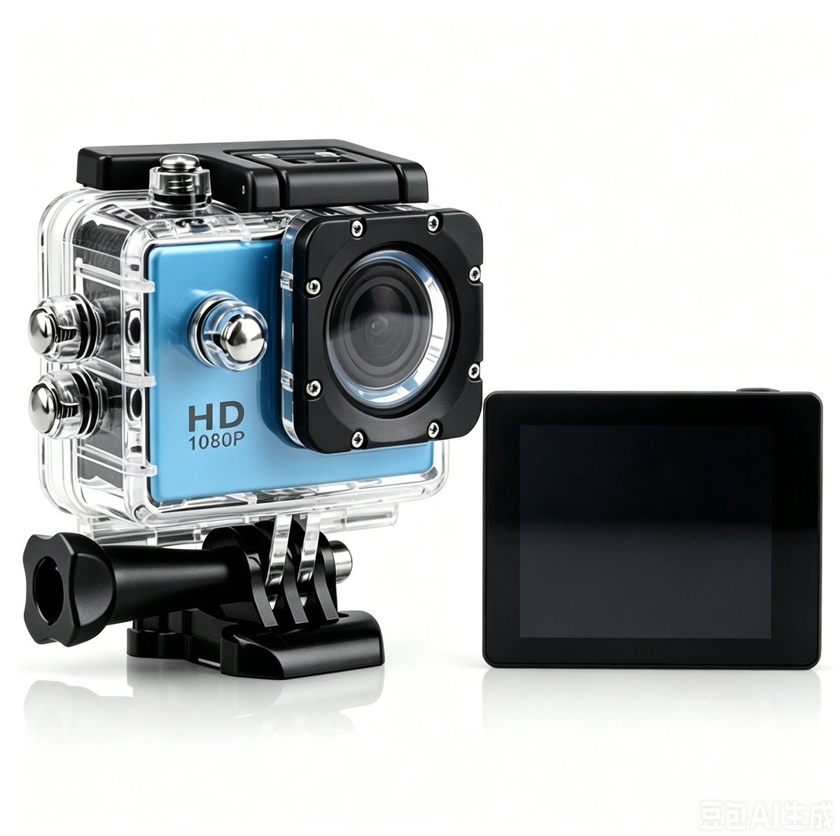 Camera-Action Camera Full HD 1080P - Waterdichte Onderwatercamera 30M - Sportcamera met 140° Groothoeklens en 2.0 Inch IPS Scherm - Motorhelm Camera met 3 Uur Batterijduur - Inclusief Accessoireset-blauw