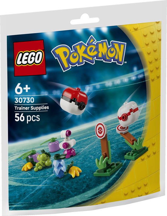 LEGO Pokémon Trainer Benodigdheden 30730 met 56 stukjes, inclusief Poké Balls en oefenobjecten.