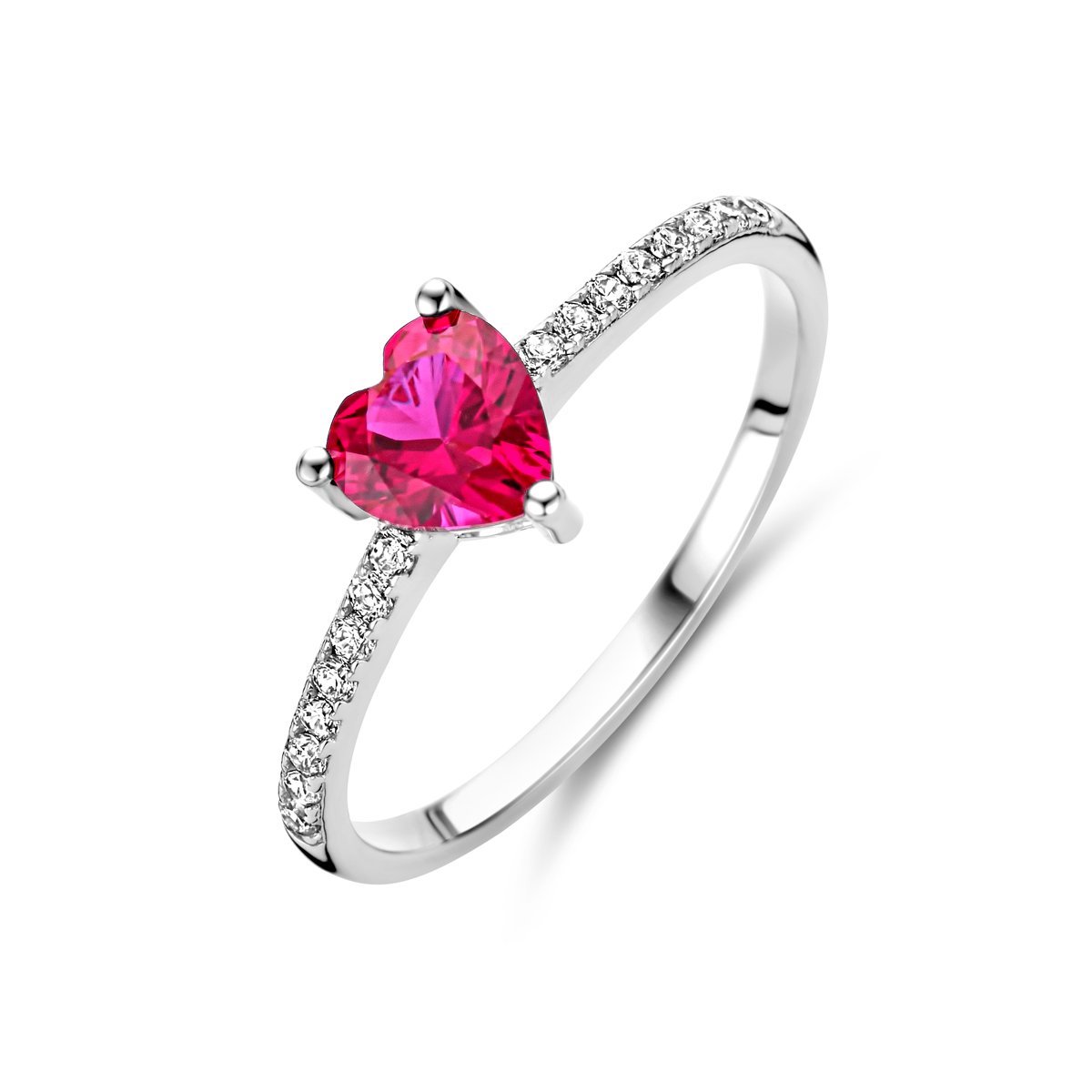 Gerhodineerd Zilver Ring Hart Corundumkleurig En Wit Met Zirkonia 1338489