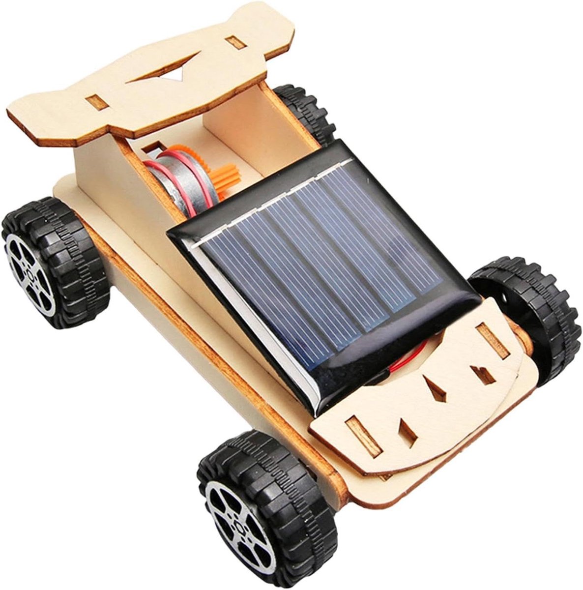 Zonne-energie Kit - Bouwpakket Wetenschap - Praktisch Leren - Houten Onderdelen - 24.5 x 16 x 3 cm - Natuurlijk Hout