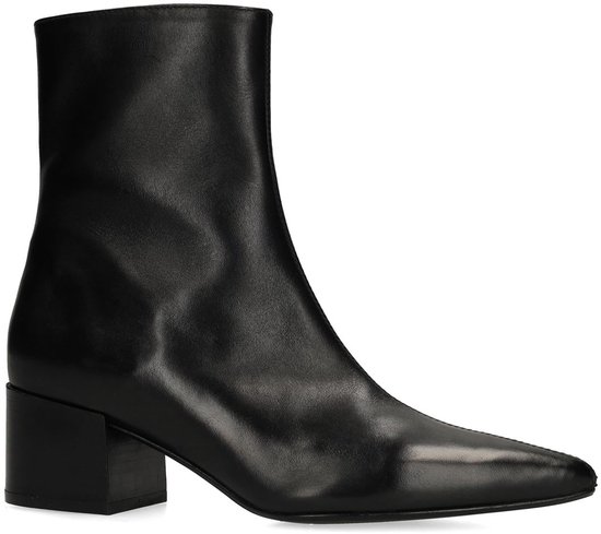Manfield Manfield - Dames - Zwarte leren enkellaarsjes met hak - Maat 41 | bol